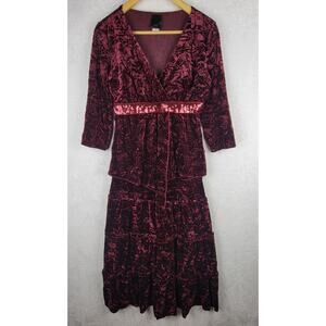 Boho M Burgundy Velvet Maxi Skirt Sequin Long Sleeve Top Set Dark Romantic Goth